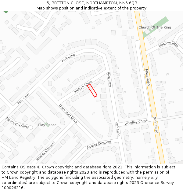 5, BRETTON CLOSE, NORTHAMPTON, NN5 6QB: Location map and indicative extent of plot