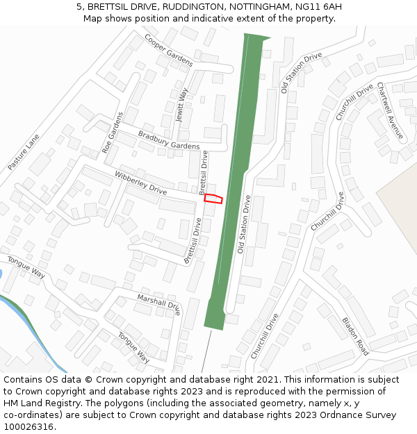 5, BRETTSIL DRIVE, RUDDINGTON, NOTTINGHAM, NG11 6AH: Location map and indicative extent of plot