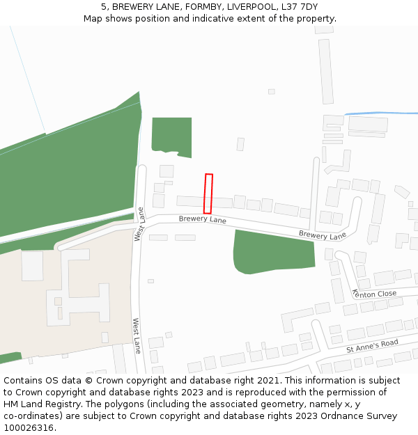 5, BREWERY LANE, FORMBY, LIVERPOOL, L37 7DY: Location map and indicative extent of plot