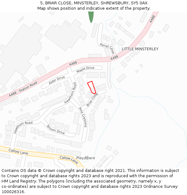 5, BRIAR CLOSE, MINSTERLEY, SHREWSBURY, SY5 0AX: Location map and indicative extent of plot