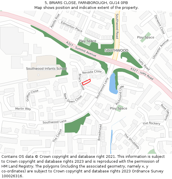 5, BRIARS CLOSE, FARNBOROUGH, GU14 0PB: Location map and indicative extent of plot