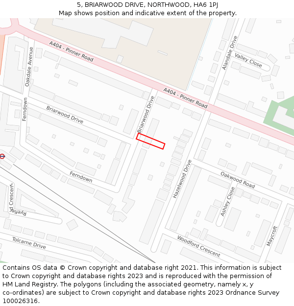 5, BRIARWOOD DRIVE, NORTHWOOD, HA6 1PJ: Location map and indicative extent of plot