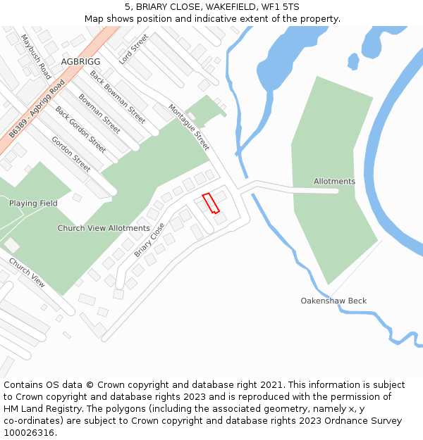 5, BRIARY CLOSE, WAKEFIELD, WF1 5TS: Location map and indicative extent of plot
