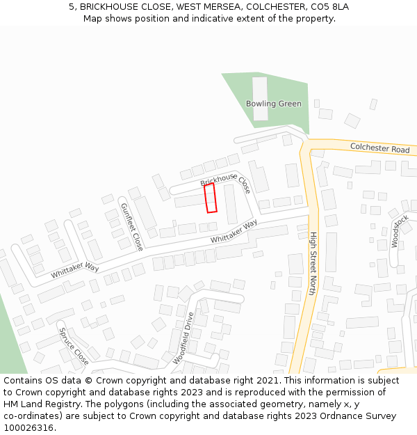 5, BRICKHOUSE CLOSE, WEST MERSEA, COLCHESTER, CO5 8LA: Location map and indicative extent of plot