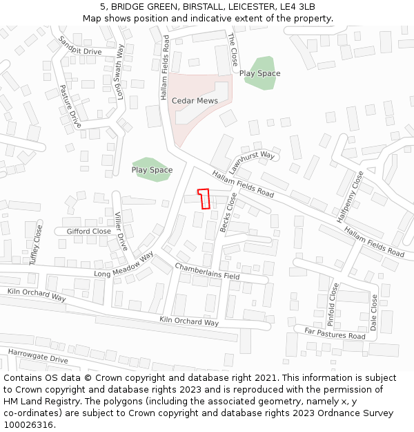 5, BRIDGE GREEN, BIRSTALL, LEICESTER, LE4 3LB: Location map and indicative extent of plot