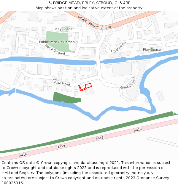 5, BRIDGE MEAD, EBLEY, STROUD, GL5 4BP: Location map and indicative extent of plot