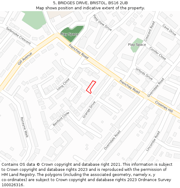 5, BRIDGES DRIVE, BRISTOL, BS16 2UB: Location map and indicative extent of plot