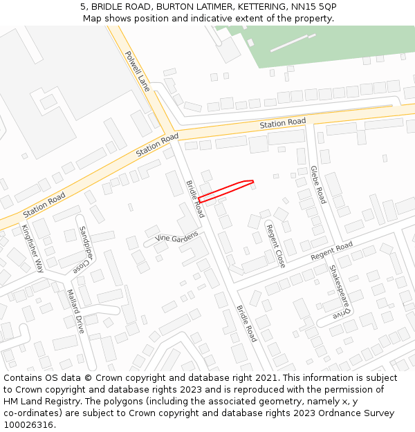 5, BRIDLE ROAD, BURTON LATIMER, KETTERING, NN15 5QP: Location map and indicative extent of plot