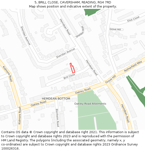 5, BRILL CLOSE, CAVERSHAM, READING, RG4 7RD: Location map and indicative extent of plot