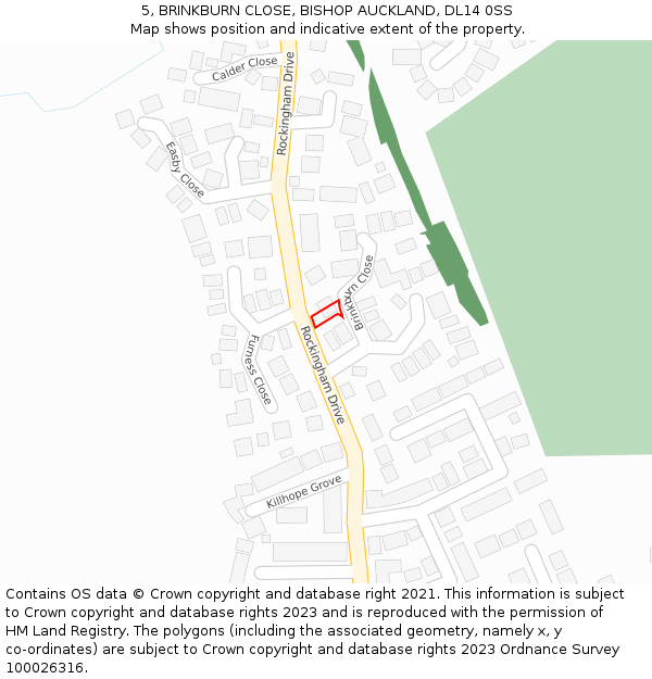 5, BRINKBURN CLOSE, BISHOP AUCKLAND, DL14 0SS: Location map and indicative extent of plot