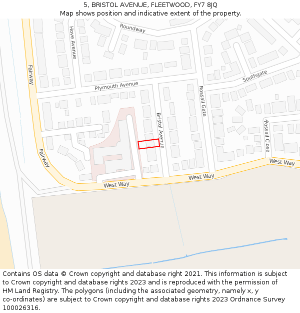 5, BRISTOL AVENUE, FLEETWOOD, FY7 8JQ: Location map and indicative extent of plot