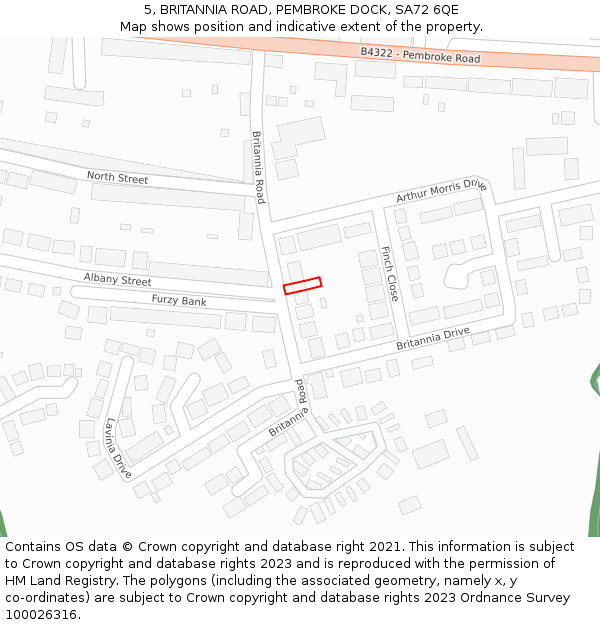 5, BRITANNIA ROAD, PEMBROKE DOCK, SA72 6QE: Location map and indicative extent of plot