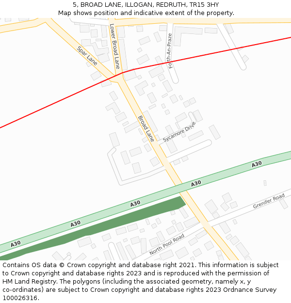 5, BROAD LANE, ILLOGAN, REDRUTH, TR15 3HY: Location map and indicative extent of plot