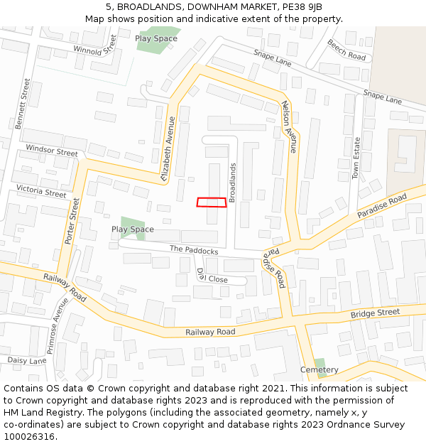 5, BROADLANDS, DOWNHAM MARKET, PE38 9JB: Location map and indicative extent of plot