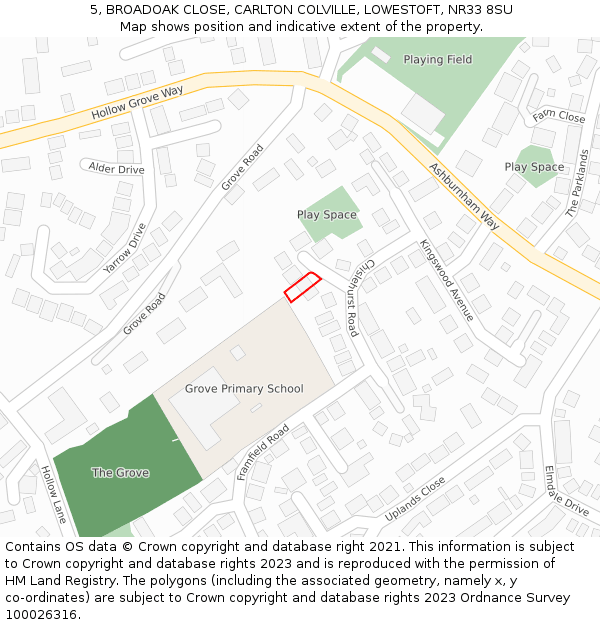 5, BROADOAK CLOSE, CARLTON COLVILLE, LOWESTOFT, NR33 8SU: Location map and indicative extent of plot