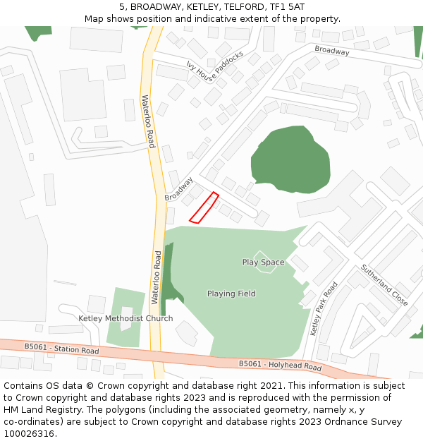 5, BROADWAY, KETLEY, TELFORD, TF1 5AT: Location map and indicative extent of plot