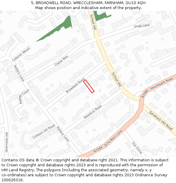 5, BROADWELL ROAD, WRECCLESHAM, FARNHAM, GU10 4QH: Location map and indicative extent of plot