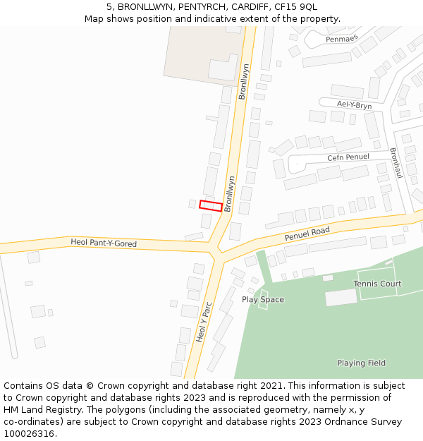 5, BRONLLWYN, PENTYRCH, CARDIFF, CF15 9QL: Location map and indicative extent of plot