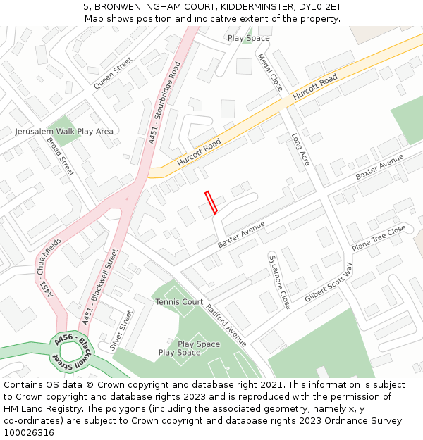 5, BRONWEN INGHAM COURT, KIDDERMINSTER, DY10 2ET: Location map and indicative extent of plot