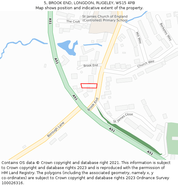 5, BROOK END, LONGDON, RUGELEY, WS15 4PB: Location map and indicative extent of plot