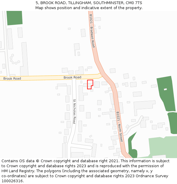 5, BROOK ROAD, TILLINGHAM, SOUTHMINSTER, CM0 7TS: Location map and indicative extent of plot