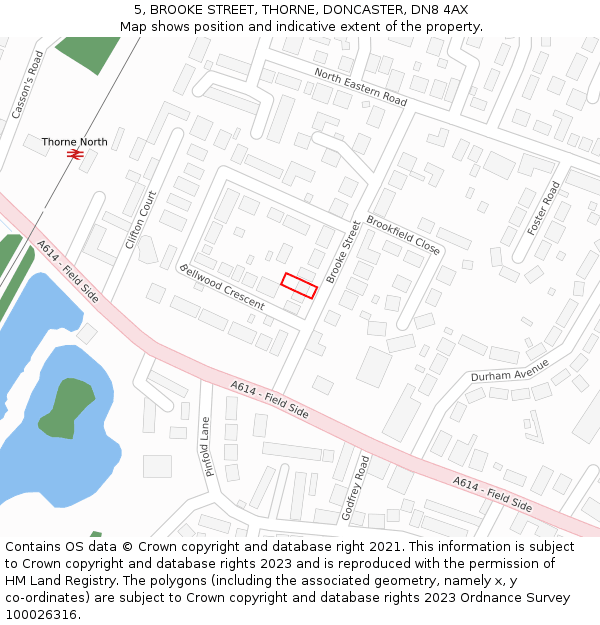 5, BROOKE STREET, THORNE, DONCASTER, DN8 4AX: Location map and indicative extent of plot