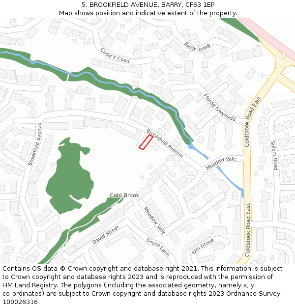 5, BROOKFIELD AVENUE, BARRY, CF63 1EP: Location map and indicative extent of plot