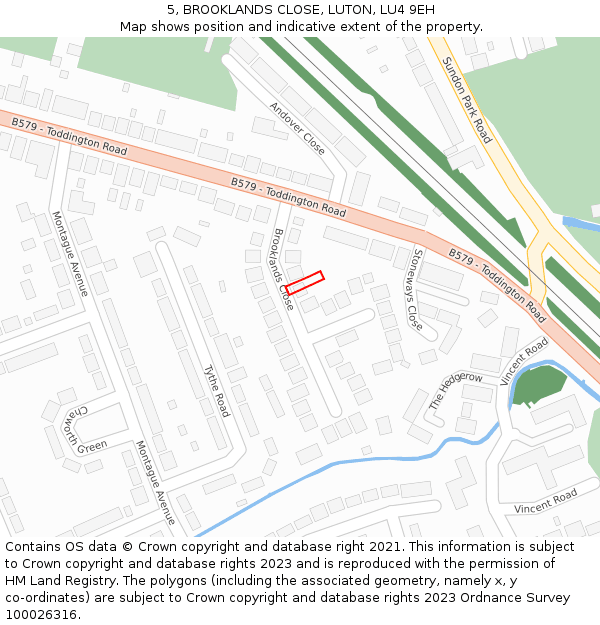 5, BROOKLANDS CLOSE, LUTON, LU4 9EH: Location map and indicative extent of plot