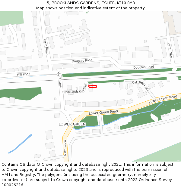 5, BROOKLANDS GARDENS, ESHER, KT10 8AR: Location map and indicative extent of plot