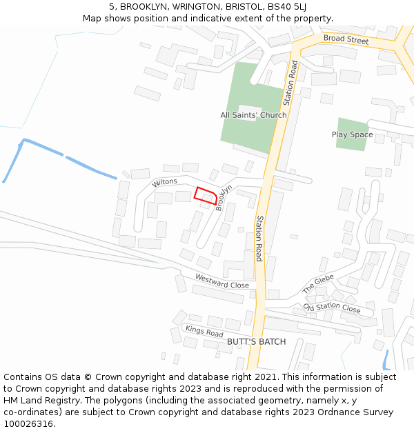 5, BROOKLYN, WRINGTON, BRISTOL, BS40 5LJ: Location map and indicative extent of plot