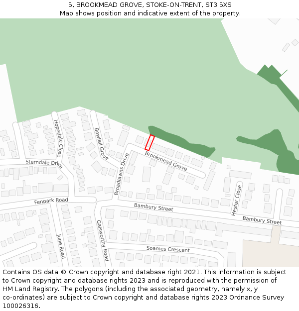 5, BROOKMEAD GROVE, STOKE-ON-TRENT, ST3 5XS: Location map and indicative extent of plot