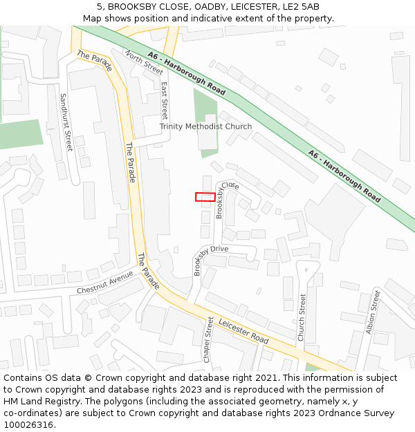 5, BROOKSBY CLOSE, OADBY, LEICESTER, LE2 5AB: Location map and indicative extent of plot
