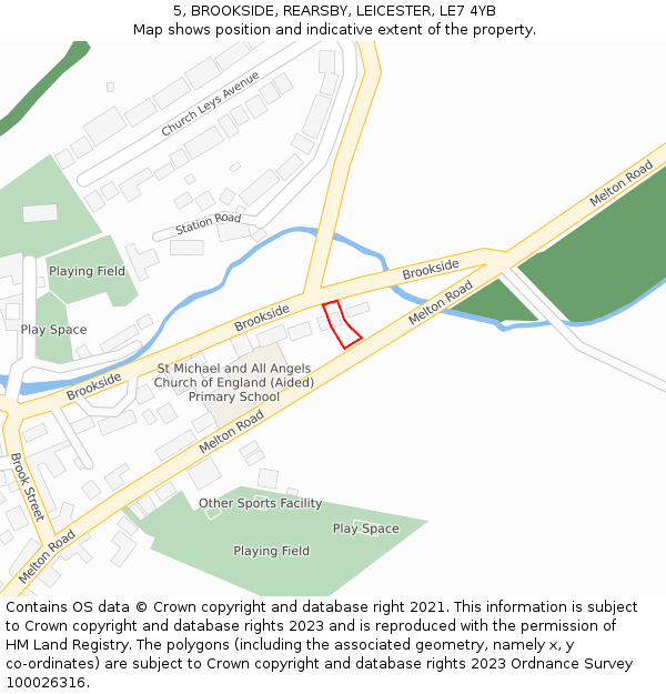 5, BROOKSIDE, REARSBY, LEICESTER, LE7 4YB: Location map and indicative extent of plot