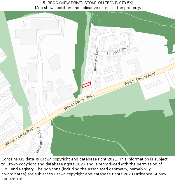 5, BROOKVIEW DRIVE, STOKE-ON-TRENT, ST3 5XJ: Location map and indicative extent of plot