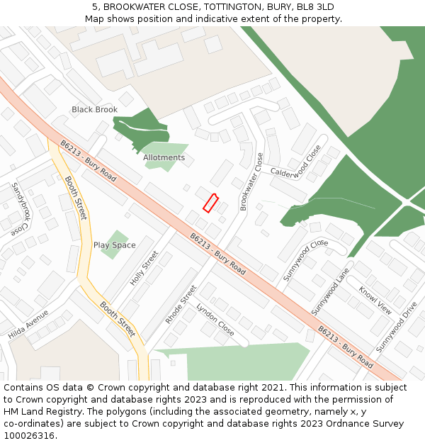 5, BROOKWATER CLOSE, TOTTINGTON, BURY, BL8 3LD: Location map and indicative extent of plot