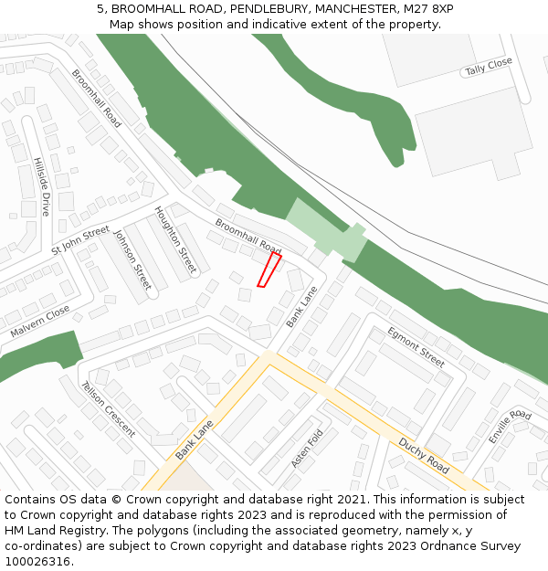 5, BROOMHALL ROAD, PENDLEBURY, MANCHESTER, M27 8XP: Location map and indicative extent of plot