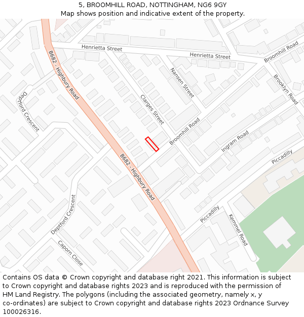 5, BROOMHILL ROAD, NOTTINGHAM, NG6 9GY: Location map and indicative extent of plot