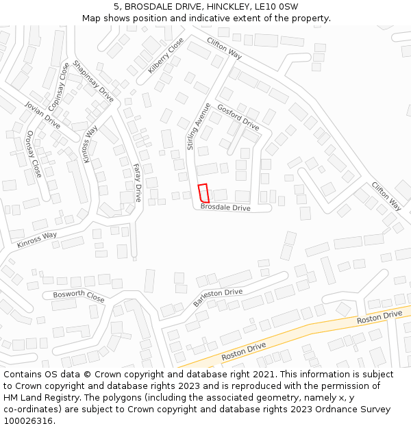 5, BROSDALE DRIVE, HINCKLEY, LE10 0SW: Location map and indicative extent of plot