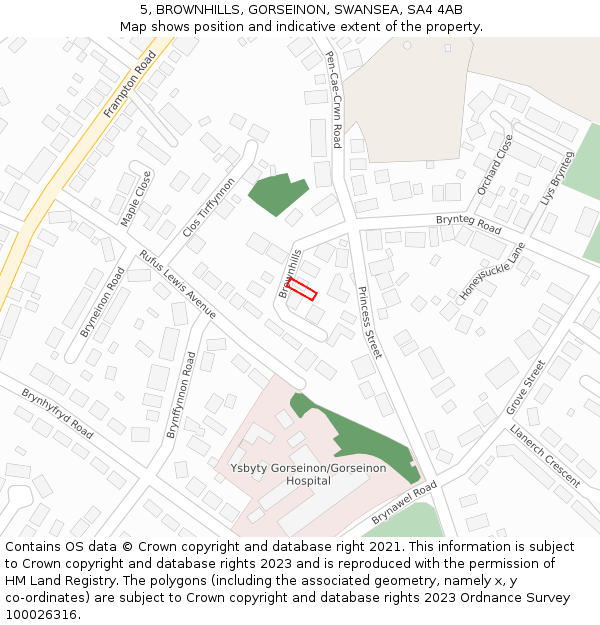 5, BROWNHILLS, GORSEINON, SWANSEA, SA4 4AB: Location map and indicative extent of plot