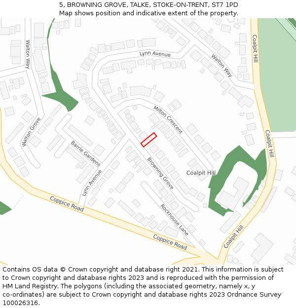 5, BROWNING GROVE, TALKE, STOKE-ON-TRENT, ST7 1PD: Location map and indicative extent of plot