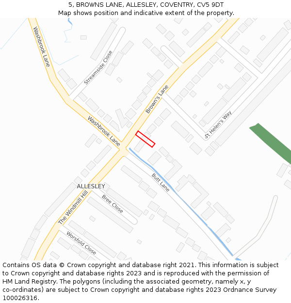 5, BROWNS LANE, ALLESLEY, COVENTRY, CV5 9DT: Location map and indicative extent of plot