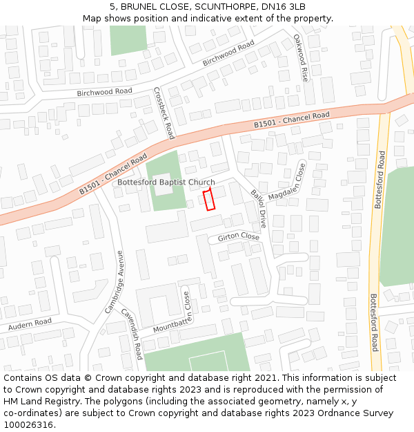 5, BRUNEL CLOSE, SCUNTHORPE, DN16 3LB: Location map and indicative extent of plot