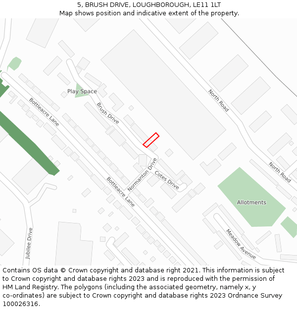 5, BRUSH DRIVE, LOUGHBOROUGH, LE11 1LT: Location map and indicative extent of plot