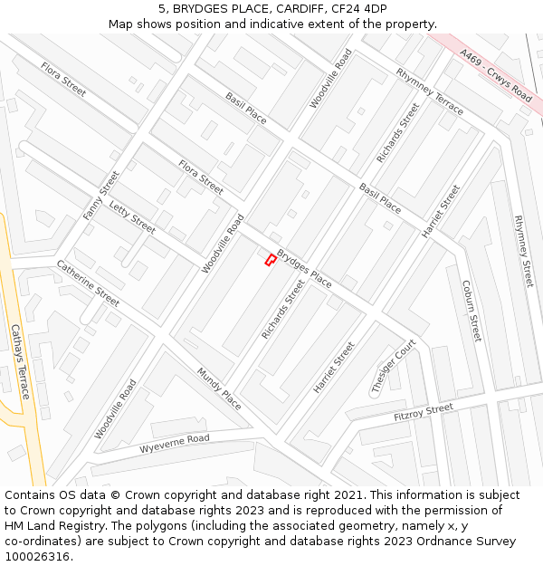 5, BRYDGES PLACE, CARDIFF, CF24 4DP: Location map and indicative extent of plot