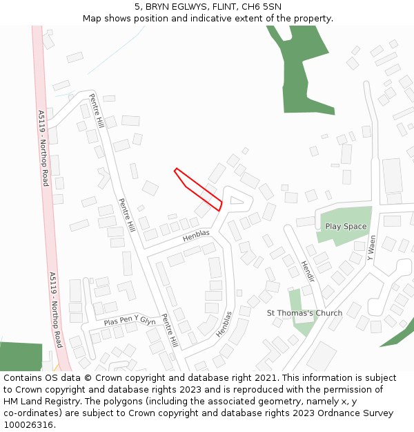 5, BRYN EGLWYS, FLINT, CH6 5SN: Location map and indicative extent of plot