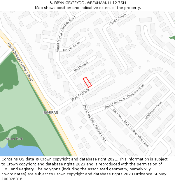 5, BRYN GRYFFYDD, WREXHAM, LL12 7SH: Location map and indicative extent of plot