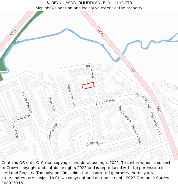 5, BRYN HAFOD, RHUDDLAN, RHYL, LL18 2TB: Location map and indicative extent of plot