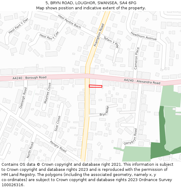 5, BRYN ROAD, LOUGHOR, SWANSEA, SA4 6PG: Location map and indicative extent of plot