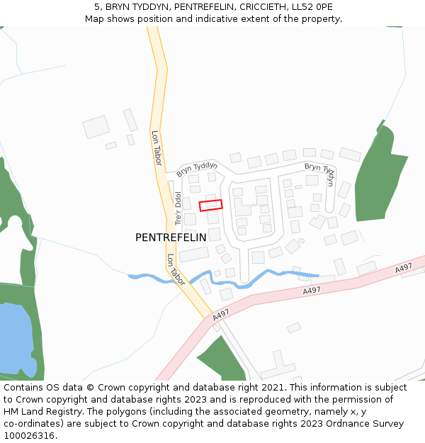 5, BRYN TYDDYN, PENTREFELIN, CRICCIETH, LL52 0PE: Location map and indicative extent of plot