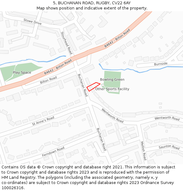 5, BUCHANAN ROAD, RUGBY, CV22 6AY: Location map and indicative extent of plot